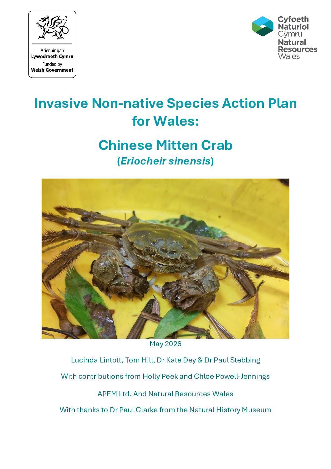 Chinese mitten crab, Eriocheir sinensis Species Action Plan for Wales